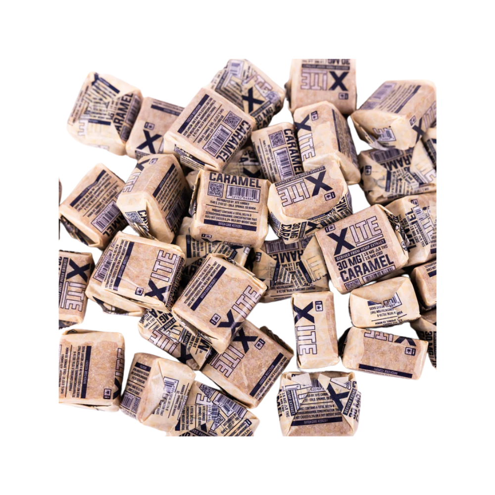 Haven Herb CBD caramel edibles wrapped in brown packaging to buy CBD edibles downtown Raleigh