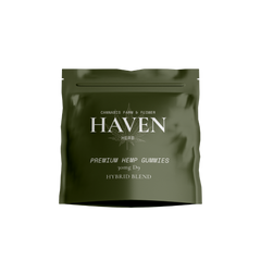 Haven Herb premium hemp gummies hybrid blend D9 edibles 30mg D9 in green resealable pouch