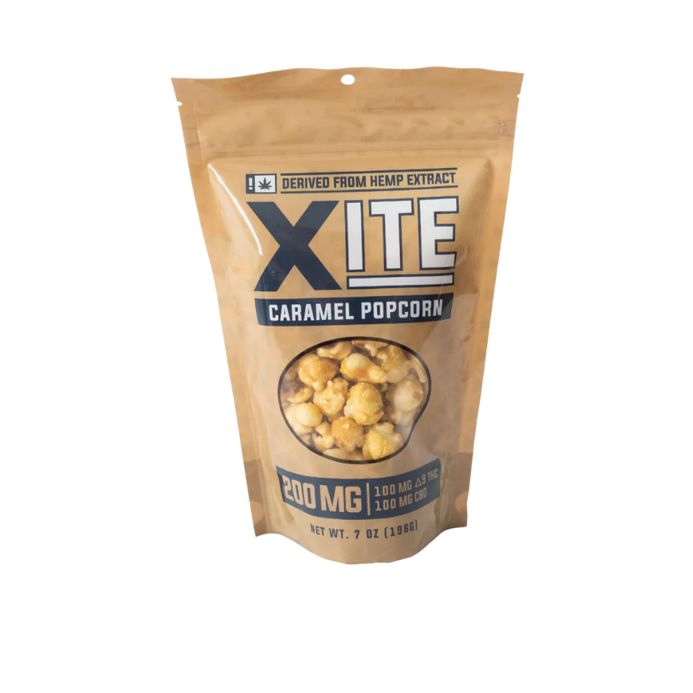 Haven Herb XITE caramel popcorn hemp extract 200mg resealable bag edibles for sale snack